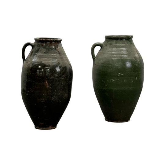 Vintage Turkish Green Glazed Olive Pot II