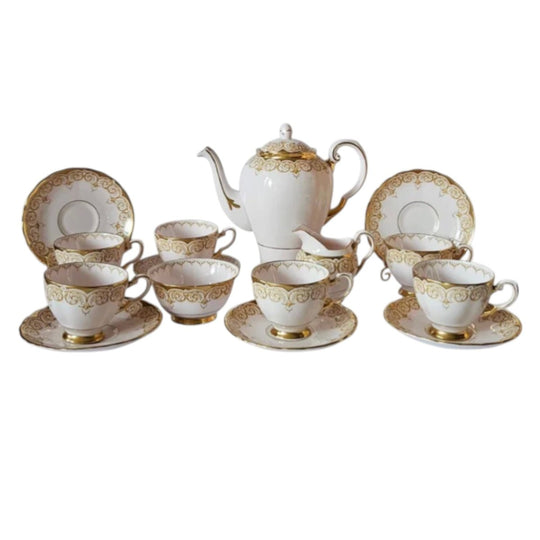 Vintage Tuscan Bone China "Montroe" Blush Pink & Gold 15 pcs Tea set 1940s