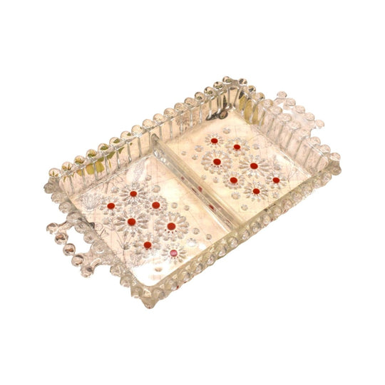 Vintage Walter Glas. Divided Serving Dish – Red Accent Pressed Glass