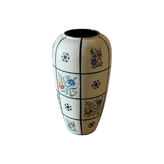 Vintage West German Handpainted Floral Vase - Circa 1960s