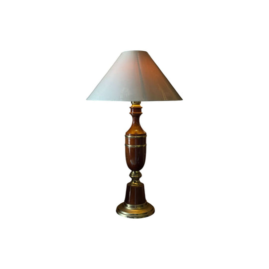 Vintage Wood & Brass Table Lamp