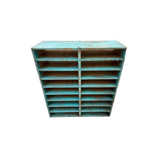 Vintage Wooden Pigeon Hole Industrial Shelf Unit