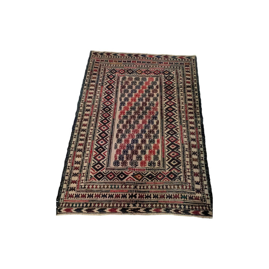 Vintage Hand Knotted Cotton Kilim with Woollen Embroidery
