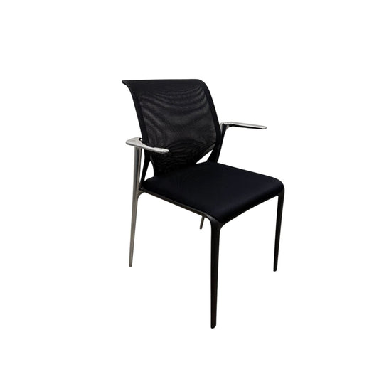 Vitra MedaSlim Chair – Black Mesh Back with Chrome Armrests