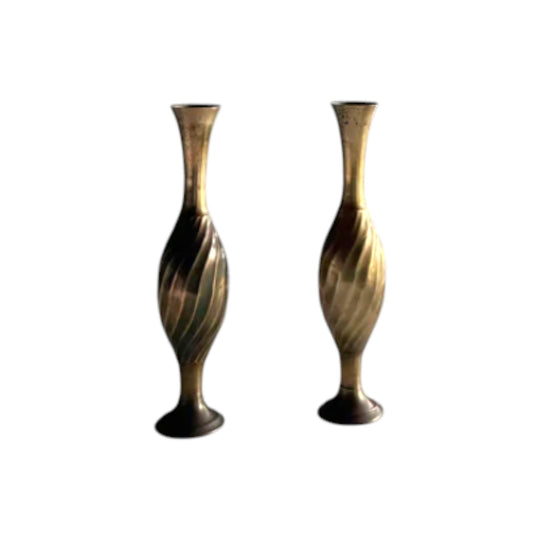 MID CENTURY BRASS SPIRAL VASES, PAIR