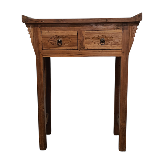 Balinese Hand Carved 2 Drawer Console - Natural