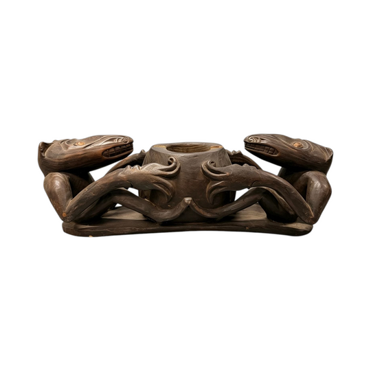 681: Tribal Twin-Figure Carved Wooden Vessel