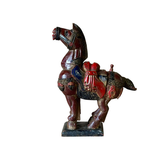 Vintage Handpainted Carved Timber Oriental War Horse