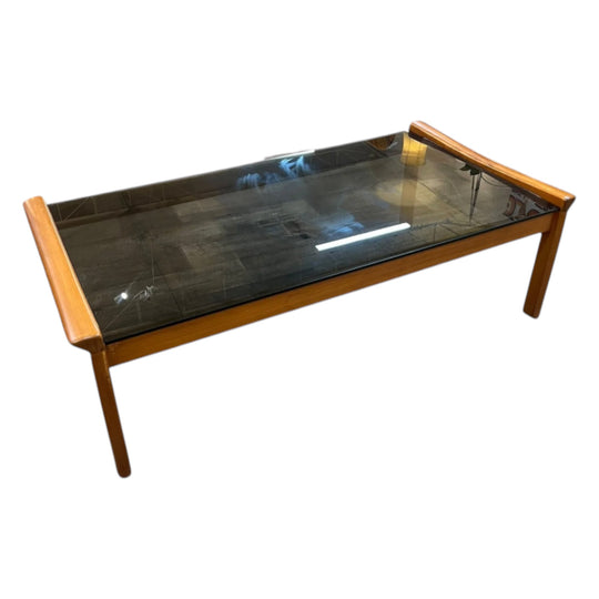 Tessa T21 Coffee Table | Mid Century Smoked Glass & Timber Coffee Table