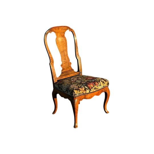 Walnut chair with spoon shaped back and woolwork seat, C. 1740