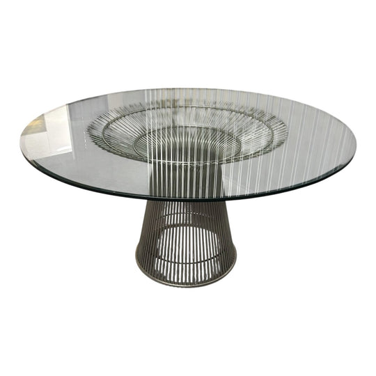 Warren Platner for Knoll Mid-Century Dining Table, Nickel-Plated Steel Wire Base, 135 cm Glass Top