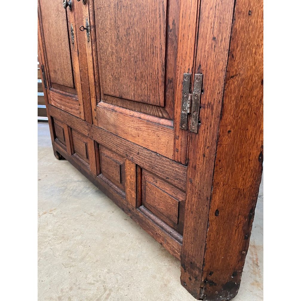 Welsh Oak Corner Cabinet, c. 1760 — Two-Part, Hand-Hewn, Arched Fielded Panel Doors | Bazaa | Designer, Vintage and Antique Furniture