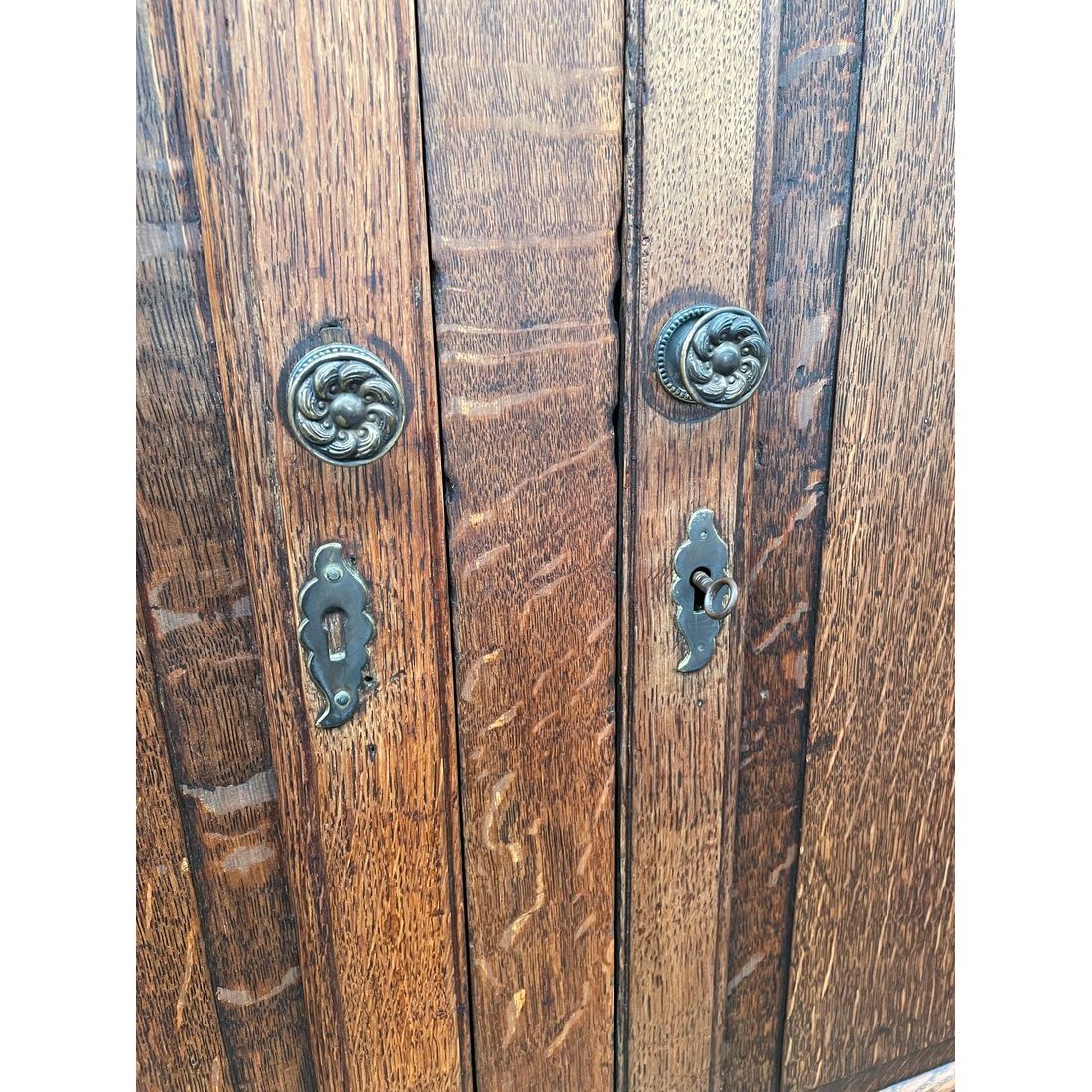 Welsh Oak Corner Cabinet, c. 1760 — Two-Part, Hand-Hewn, Arched Fielded Panel Doors | Bazaa | Designer, Vintage and Antique Furniture
