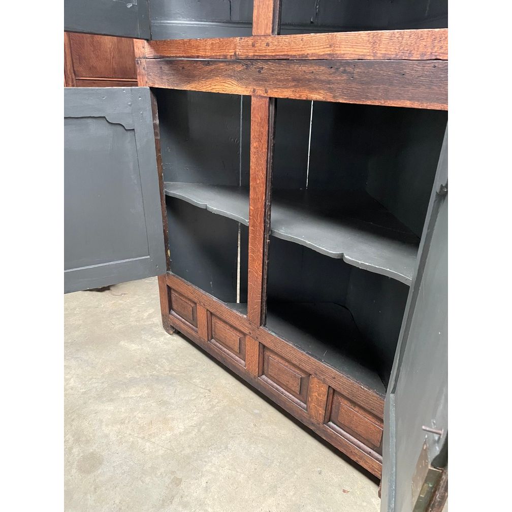Welsh Oak Corner Cabinet, c. 1760 — Two-Part, Hand-Hewn, Arched Fielded Panel Doors | Bazaa | Designer, Vintage and Antique Furniture