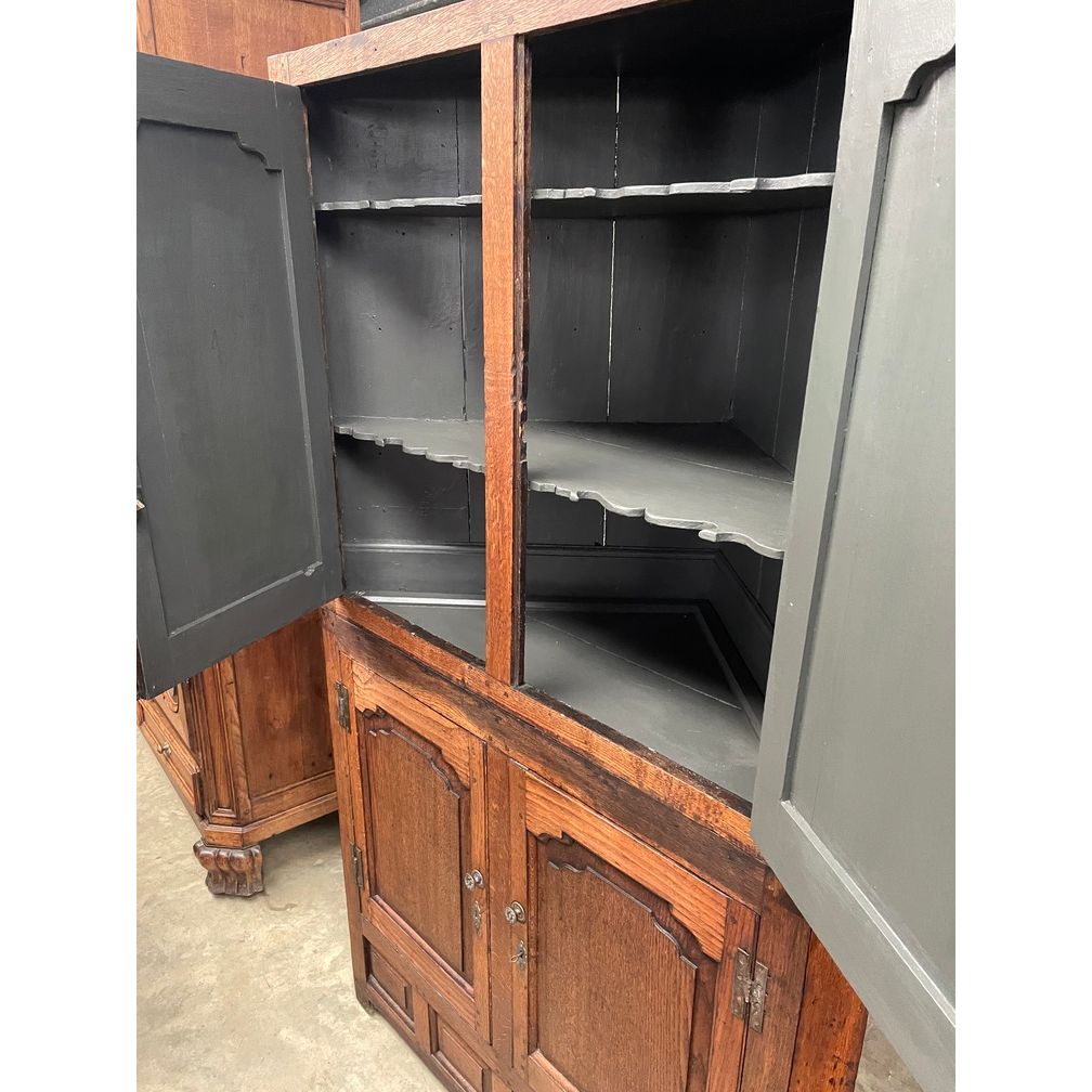 Welsh Oak Corner Cabinet, c. 1760 — Two-Part, Hand-Hewn, Arched Fielded Panel Doors | Bazaa | Designer, Vintage and Antique Furniture