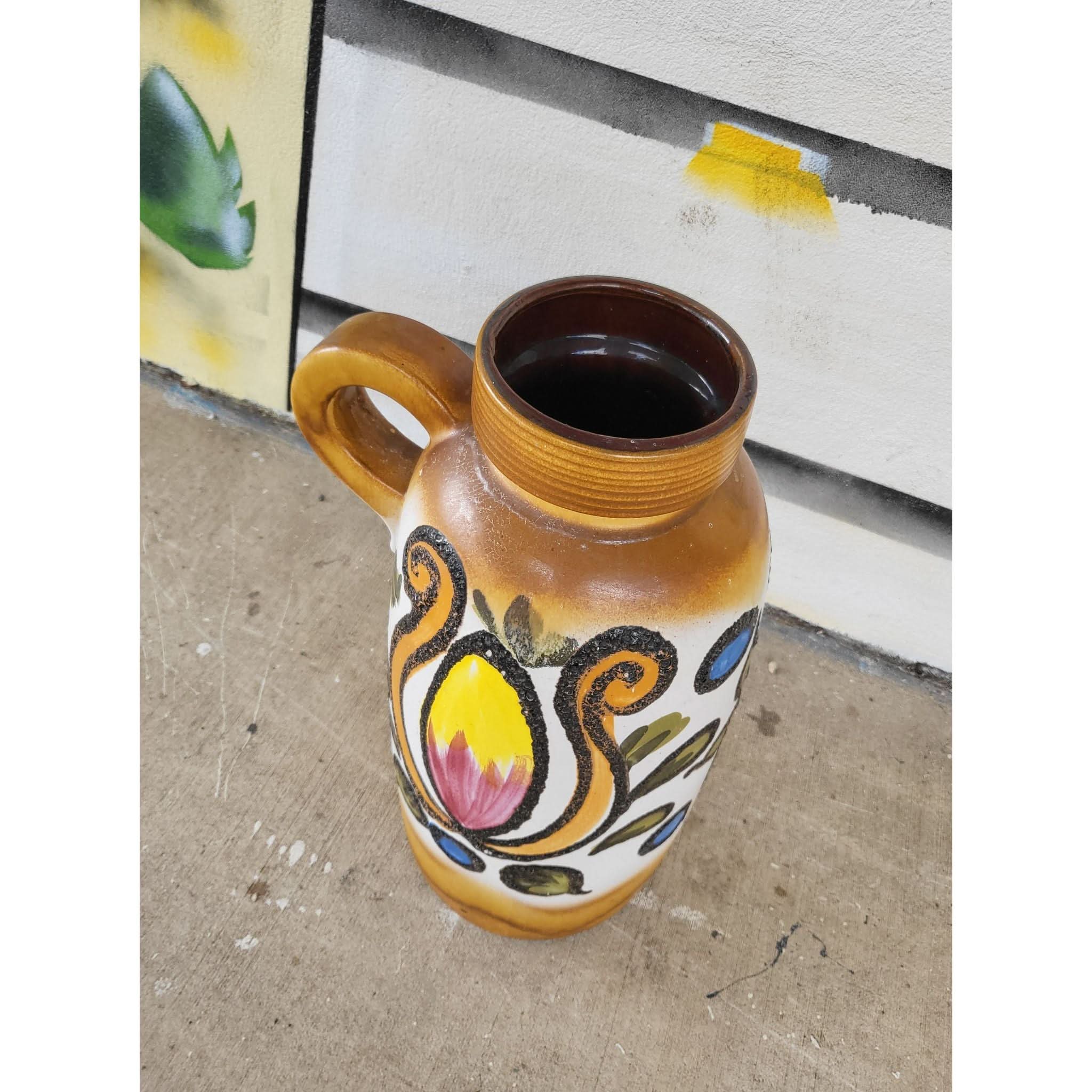 West German Floor Vase - Handled, Floral Motif | Bazaa | Designer, Vintage and Antique Furniture