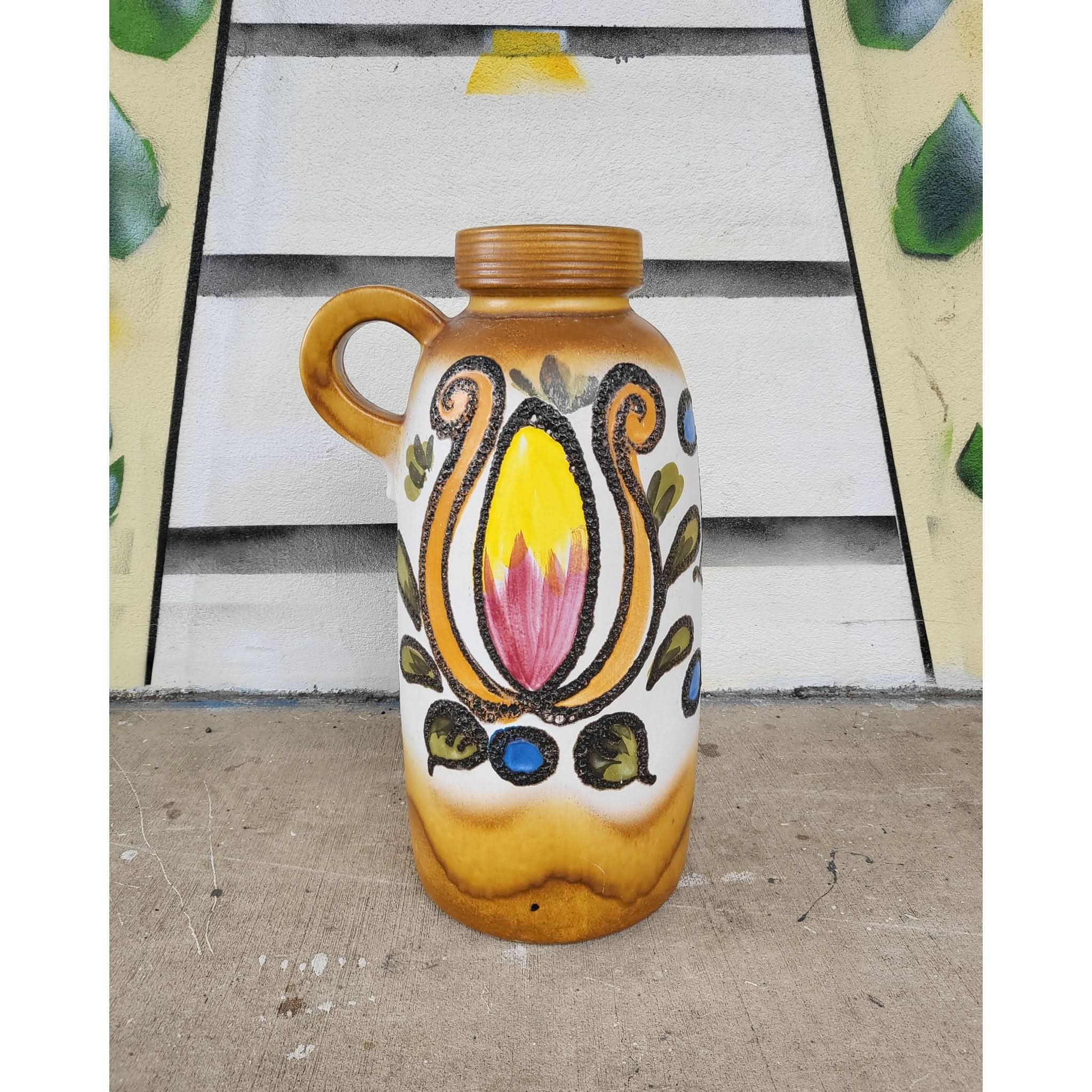 West German Floor Vase - Handled, Floral Motif | Bazaa | Designer, Vintage and Antique Furniture