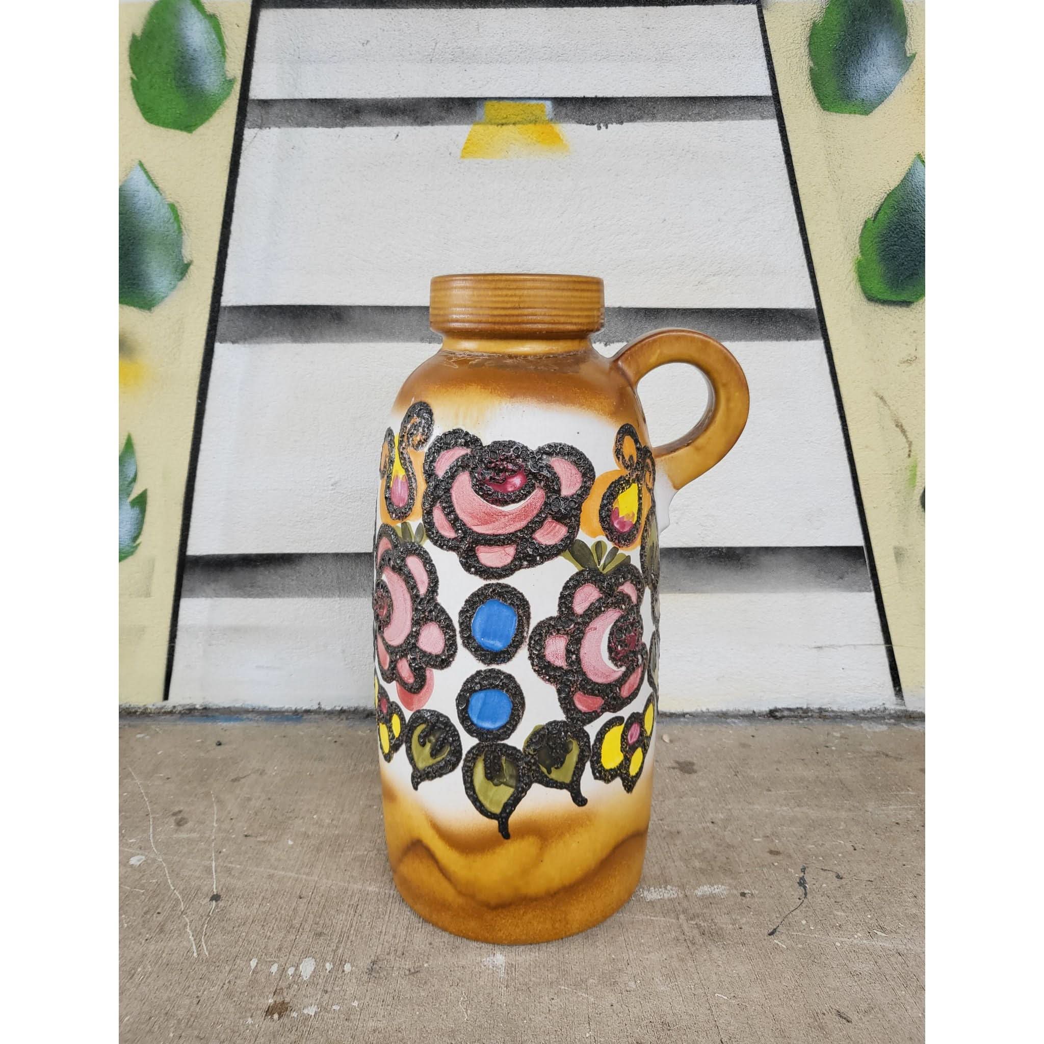 West German Floor Vase - Handled, Floral Motif | Bazaa | Designer, Vintage and Antique Furniture