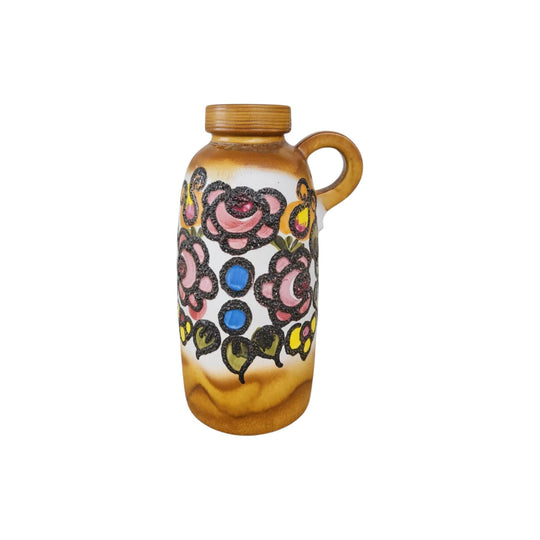 West German Floor Vase - Handled, Floral Motif