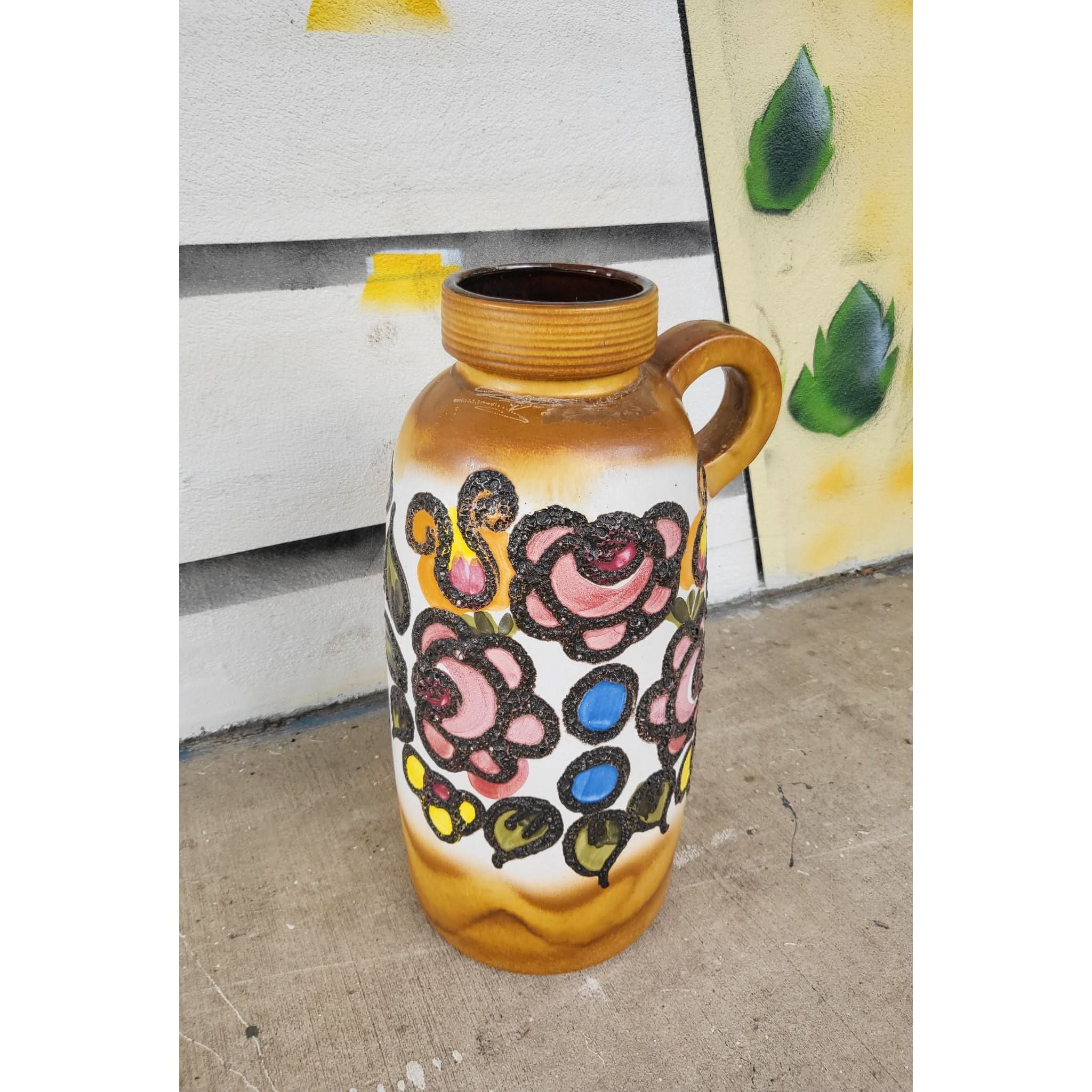 West German Floor Vase - Handled, Floral Motif | Bazaa | Designer, Vintage and Antique Furniture