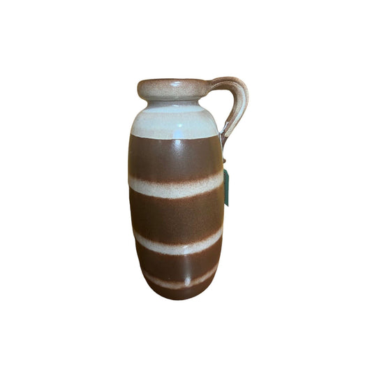 West German Pottery Scheurich Large Brown & Cream Striped Floor Vase 424-47