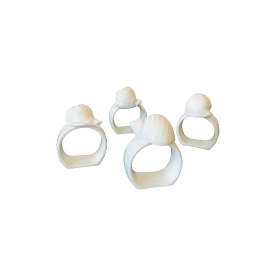 White Bone China Sea Shell Napkin Rings Set of 4 / Vintage Genuine Bone China Napkin Rings Set of 4 in Original Box