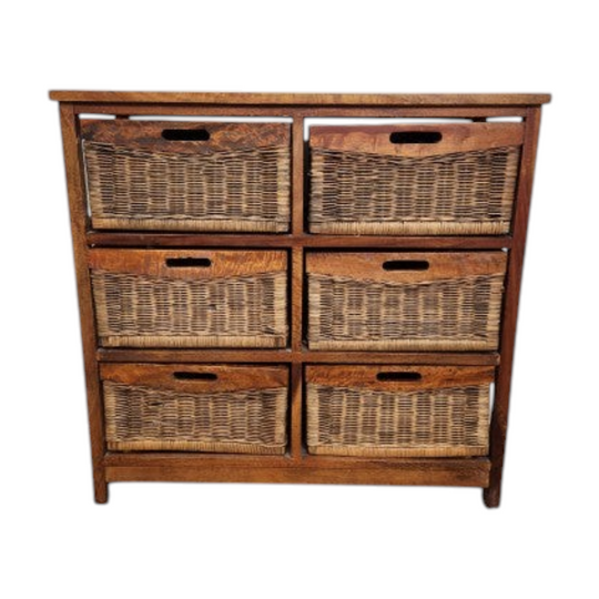 Vintage 6 Drawer Cane Storage Unit