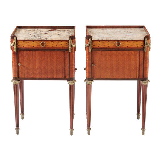 Pair 19th Century French Marquetry Bedsides