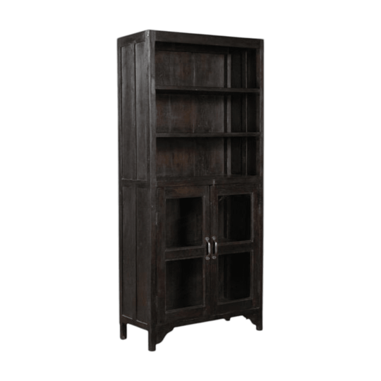 Wooden Display Cabinet with Open Shelving and Glass-Fronted Lower Cabinet