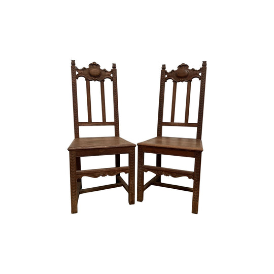 Wooden Carved Back Chairs from France