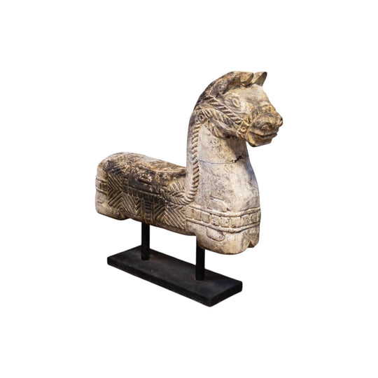 Wooden Horse Statue on Stand