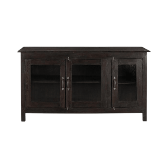 Small Teak Sideboard with Fluted Glass, Dark Stain – #1775