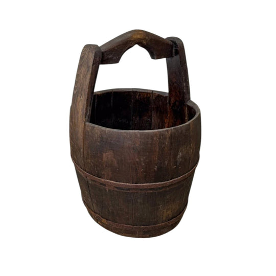 Wooden Water Bucket in Dark Brown