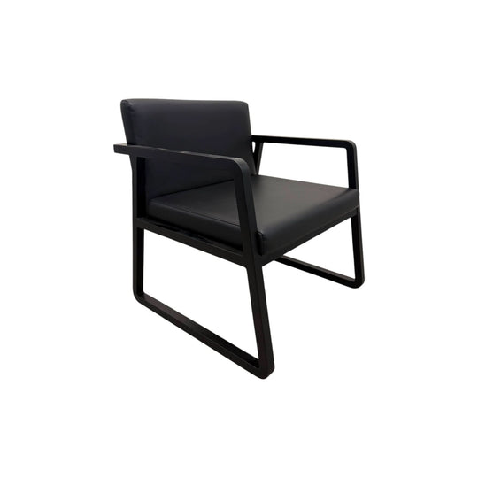 Woodmark Lounge Armchair – Black Leather / Timber Frame