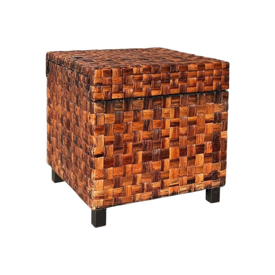 Woven wicker side table with storage