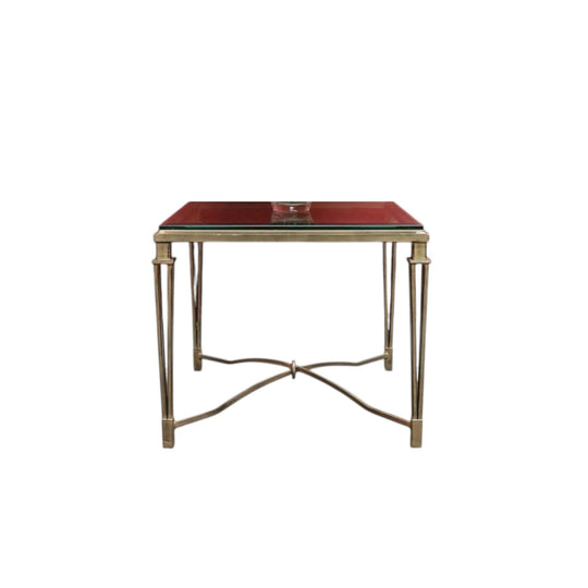 Wrought Iron Lamp Table with Bevelled Glass Insert – Gold-Toned Base. B12524