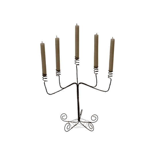 Wrought iron twisted candelabra with spiral feet