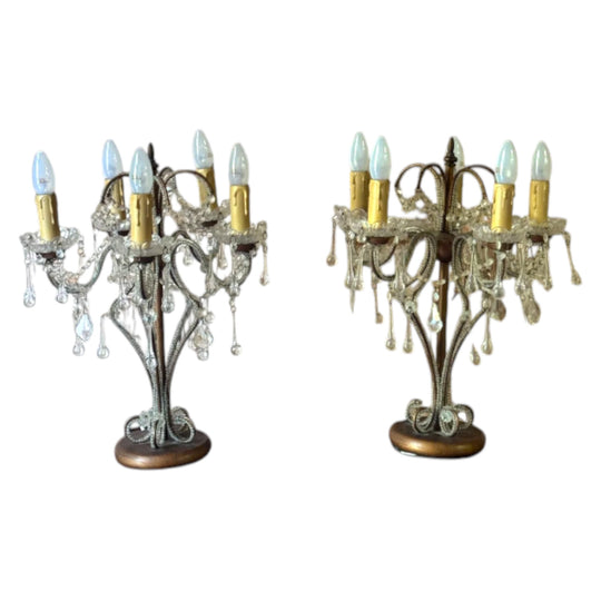 Pair of Vintage Beaded Candelabra Table Lamps