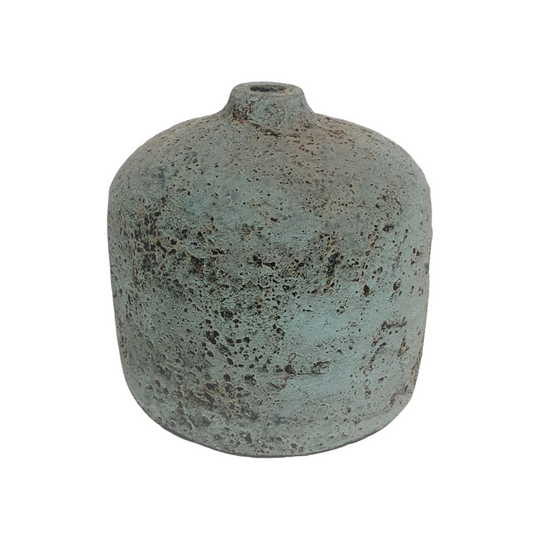 Rustic Aqua Terracotta Round Vase