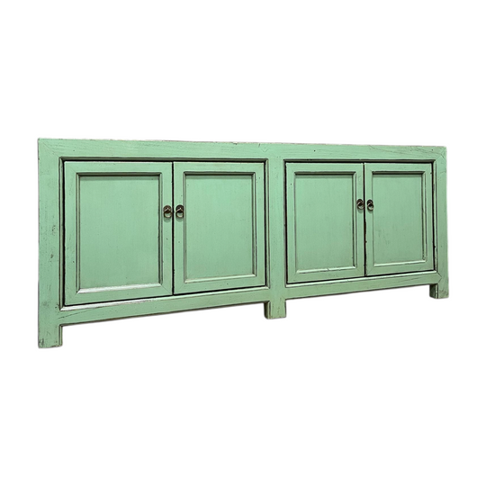 Chinese Sage Green Lacquered Low Sideboard, 4 Door