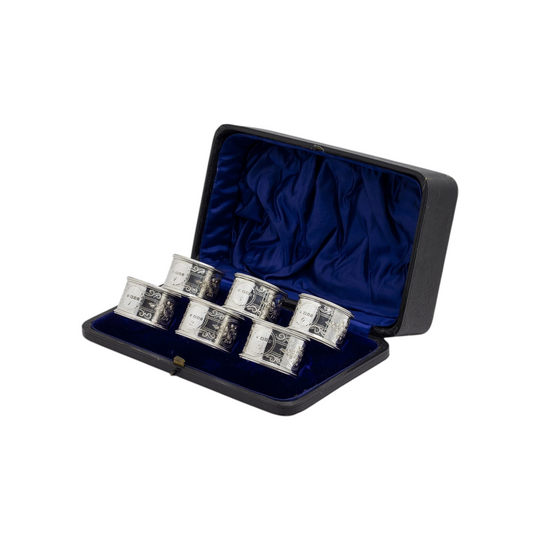 George V Set of Six Sterling Silver Napkin Rings by Robert Pringle & Sons