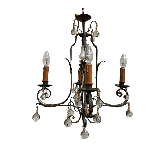 French Vintage Wrought Iron Chandlelier