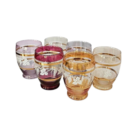 Set of 6 Harlequin MCM Collectable Tumblers – Grapevine Pattern with Gold Trim