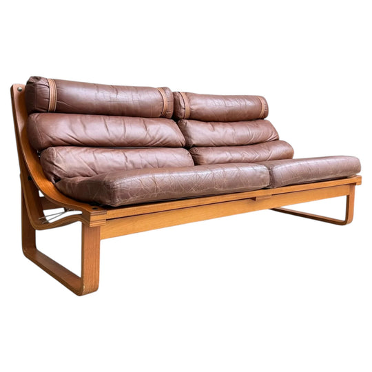 Tessa T4 Two-Seater Lounge – Iconic 1970s Fred Lowen Design in Rich Brown Leather