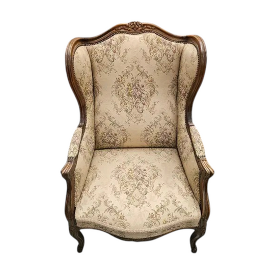Louis XV Style French Wingback Walnut Tapestry Chair