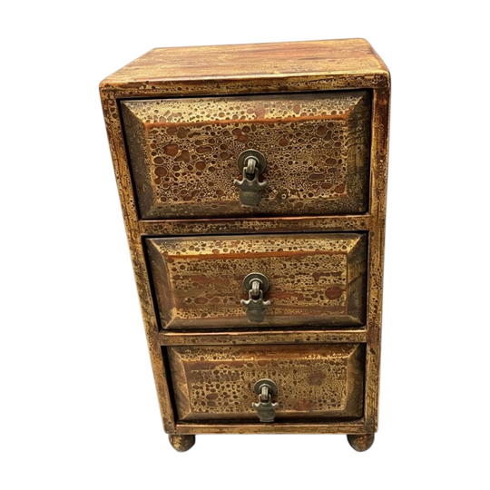 1422: Rustic Wooden 3-Drawer Mini Chest Tabletop Jewelry Box Desk Organizer
