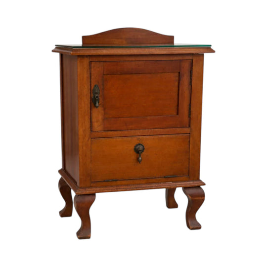 Bedside Table Timber Glass Top With Matching Chest Of Drawers