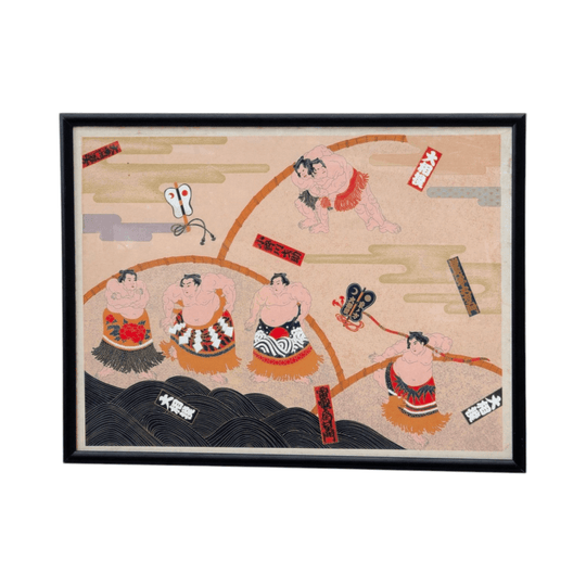 Yuzen Sougara Sumo Wrestlers in Frame | Japanese Silkscreen Print