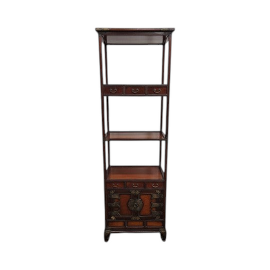Antique Chinese Elm Shelf Stand with Bronze Handles