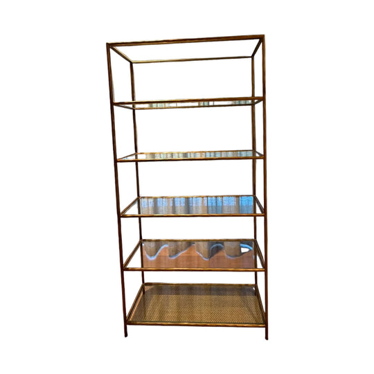 Restoration Hardware Gold Metal & Fluted Glass Etagere Bookshelf